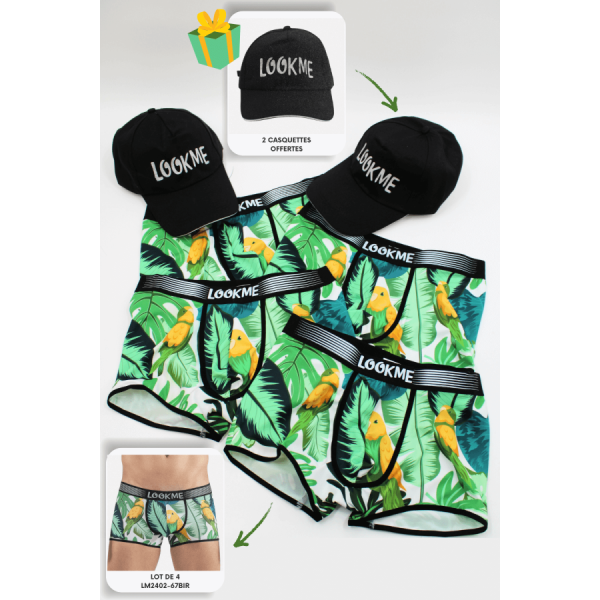 Pack 4 Boxer LM2402-67BIR LOOKME + 2 Casquettes Offertes